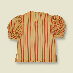 1980s | Anne Klein | Camel and Red Stripe Puff Sleeve Top and Skirt Set - 12