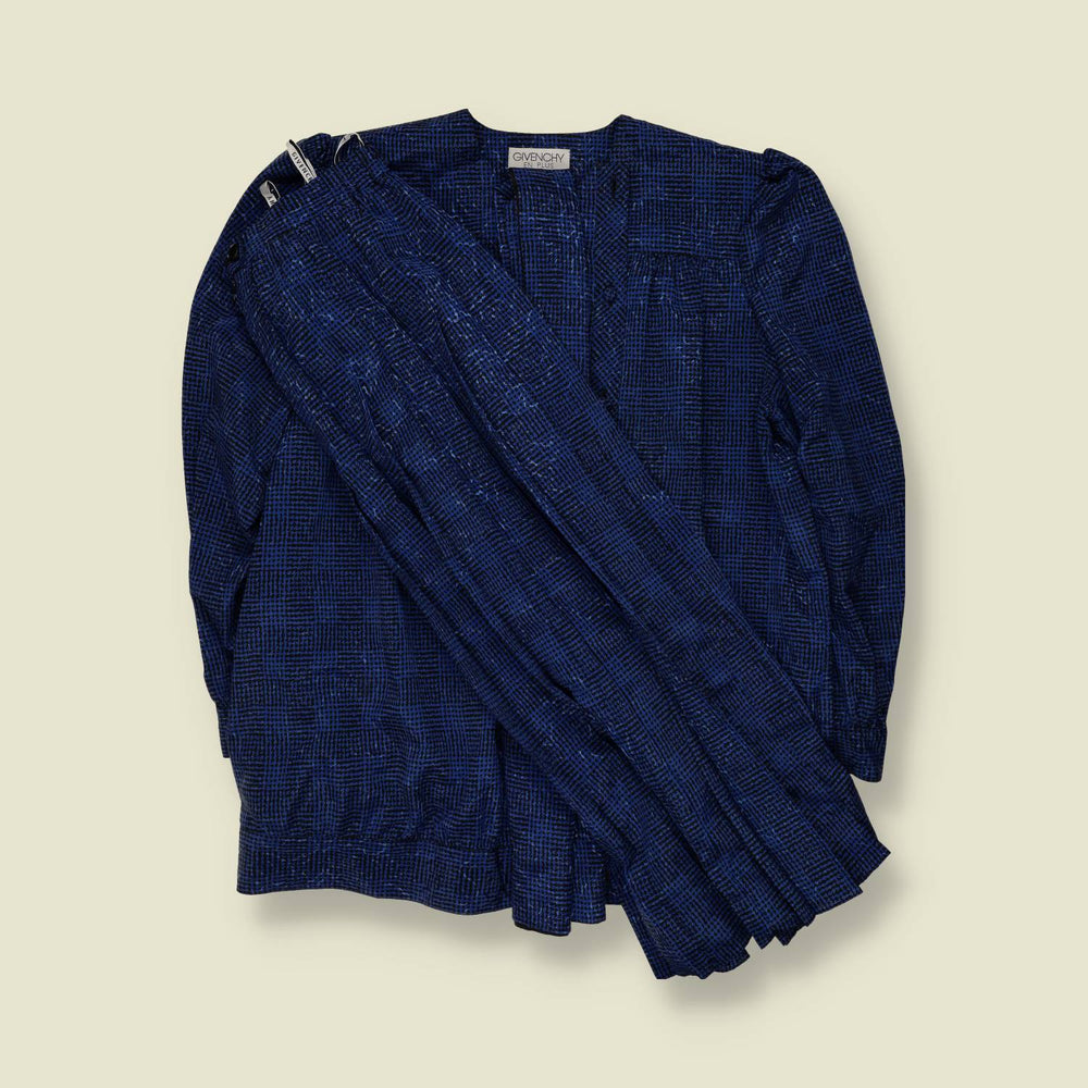 1980s | Givenchy En Plus | Blue Check Top and Pleated Skirt Set - Made in West Germany - 22