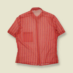 1980s | Red Multi-Stripe Short Sleeve Cotton Blouse - 14