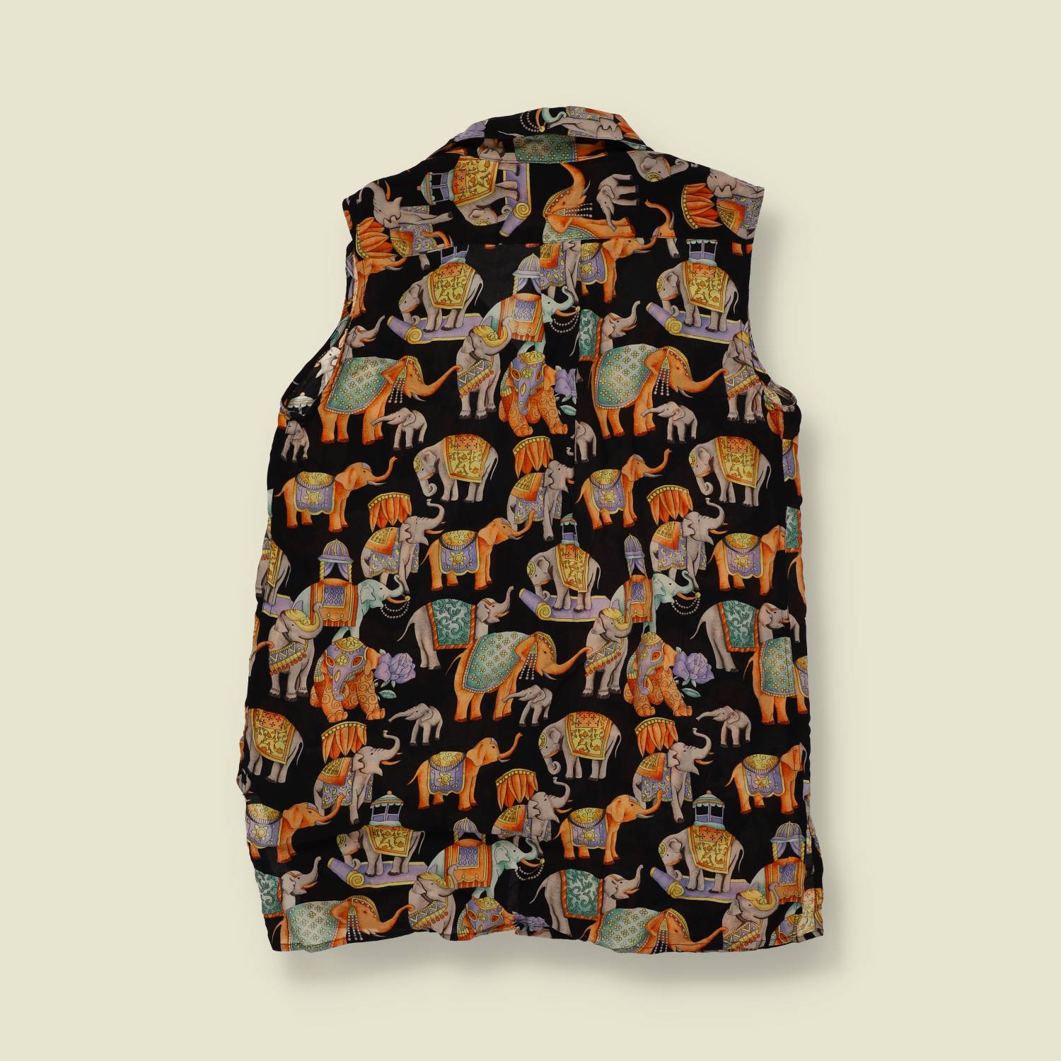 1990s | Isrida Silk Collection Paris | Ceremonial Elephant Print Silk Blouse - 12