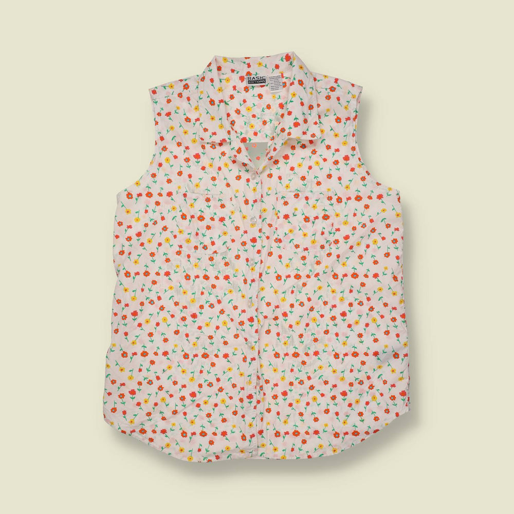 1980s | Basic Editions | Ditsy Floral Sleeveless Cotton Blouse - 18