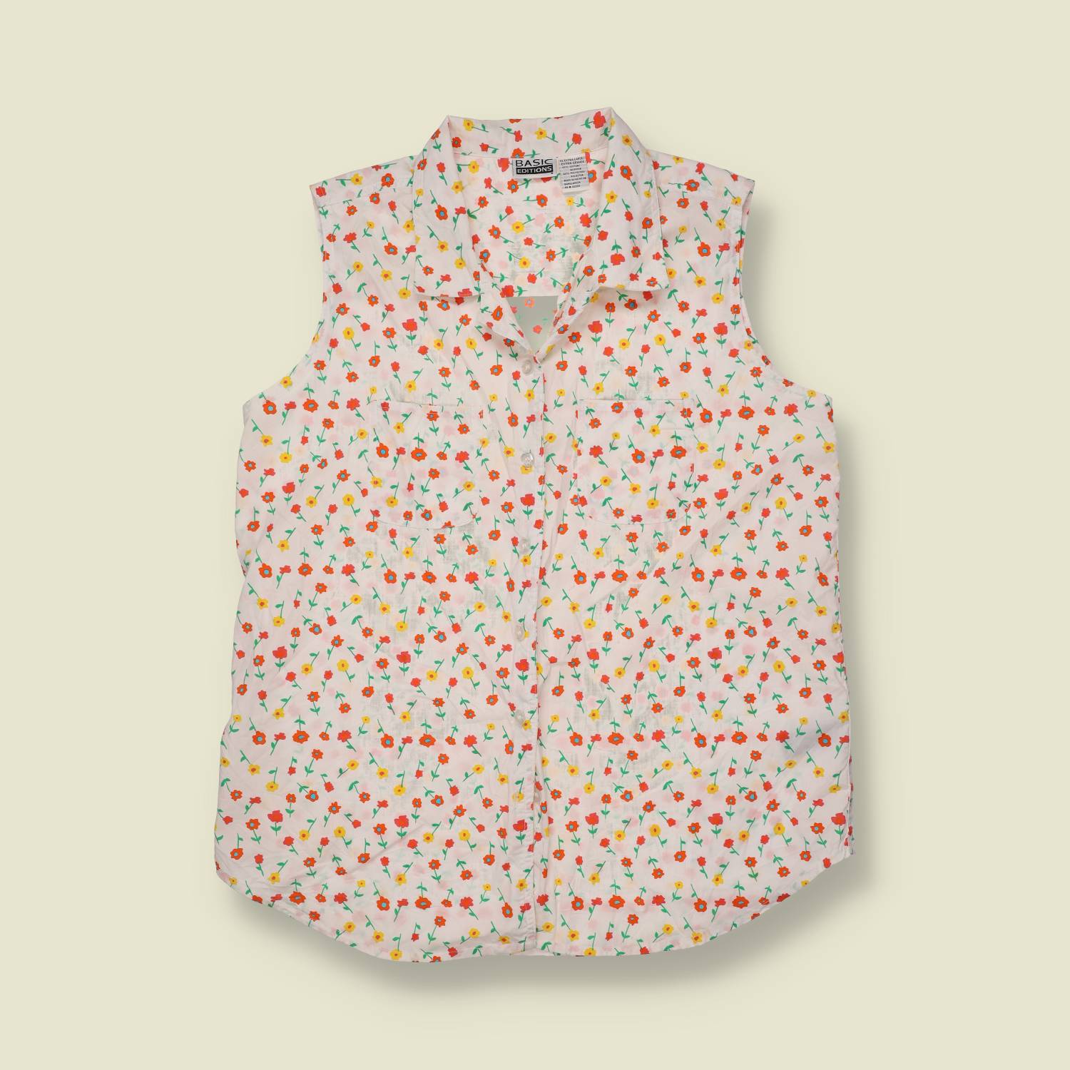 1980s | Basic Editions | Ditsy Floral Sleeveless Cotton Blouse - 18