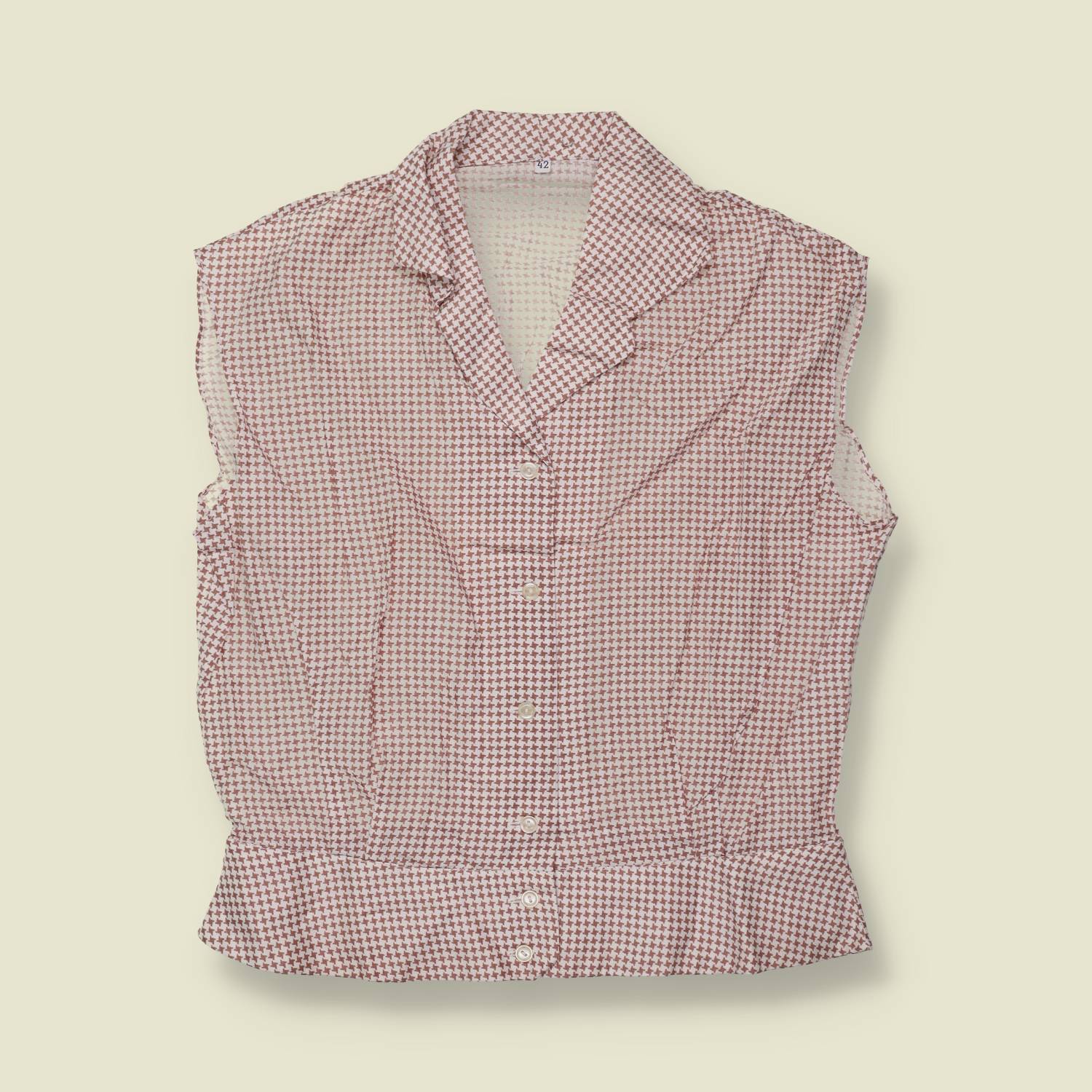 1980s | Red Houndstooth Sleeveless Blouse - 10