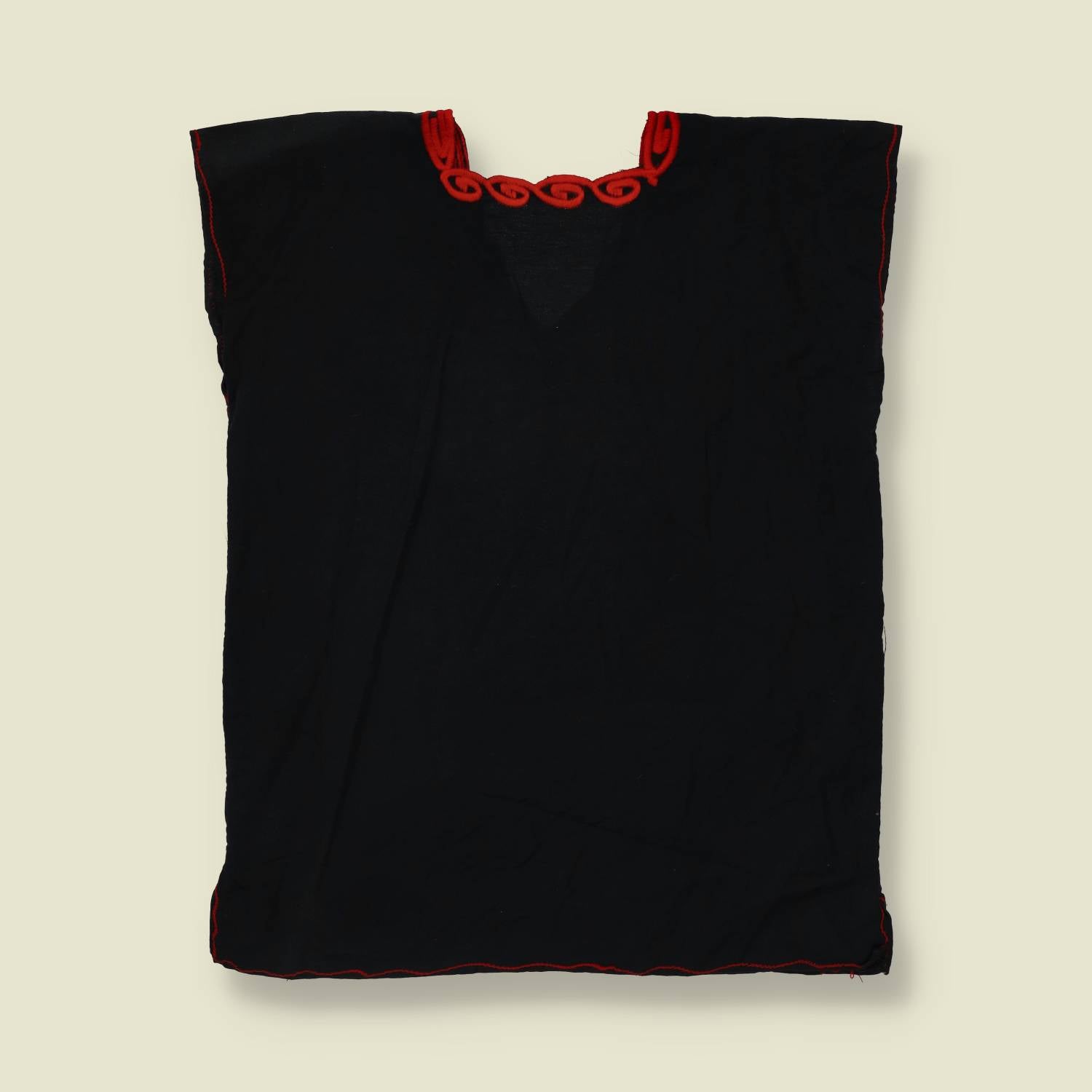 1980s | Black Hand Embroidered Folk Blouse Top - 16