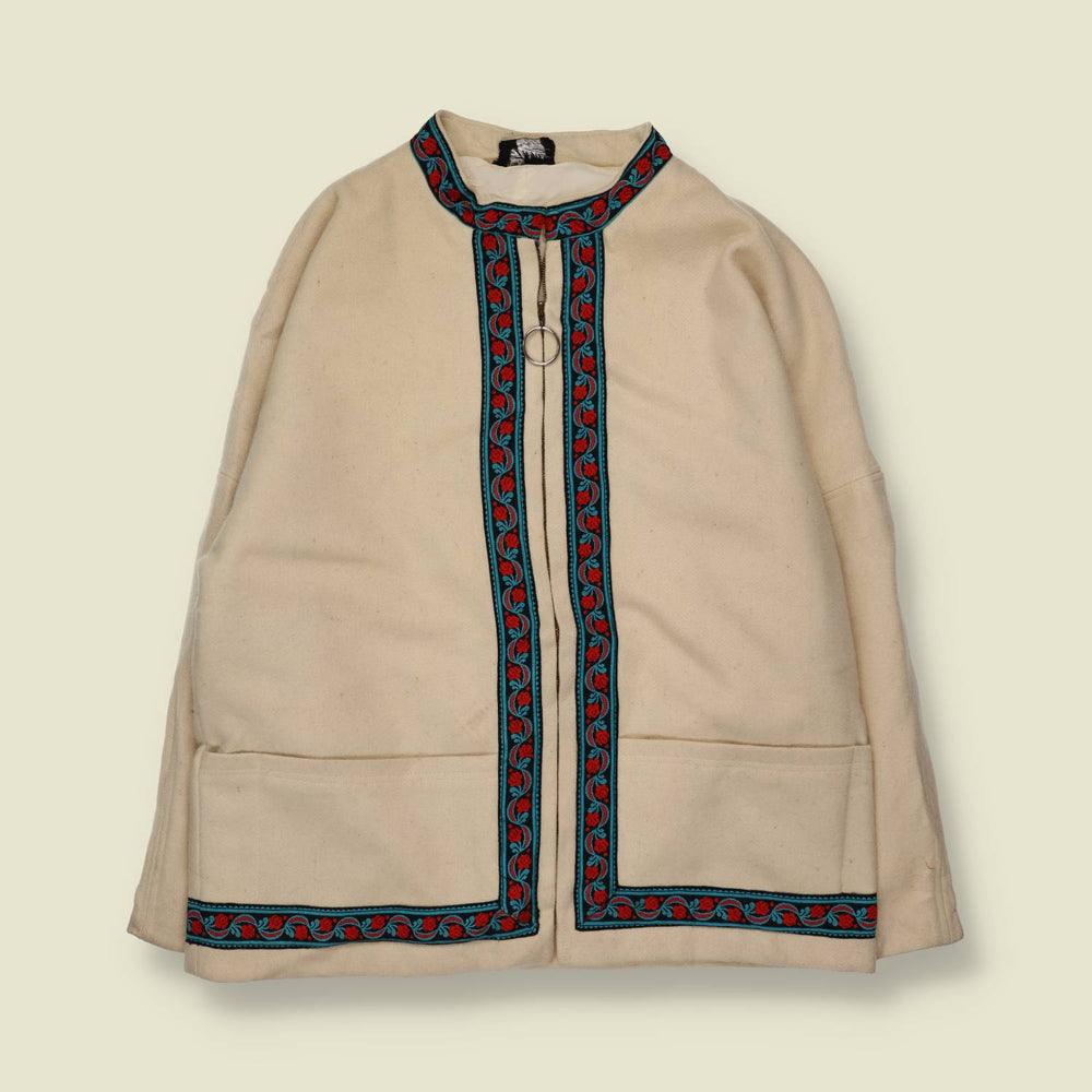 1970s | Embroidered Trim Coat | Cream - 18