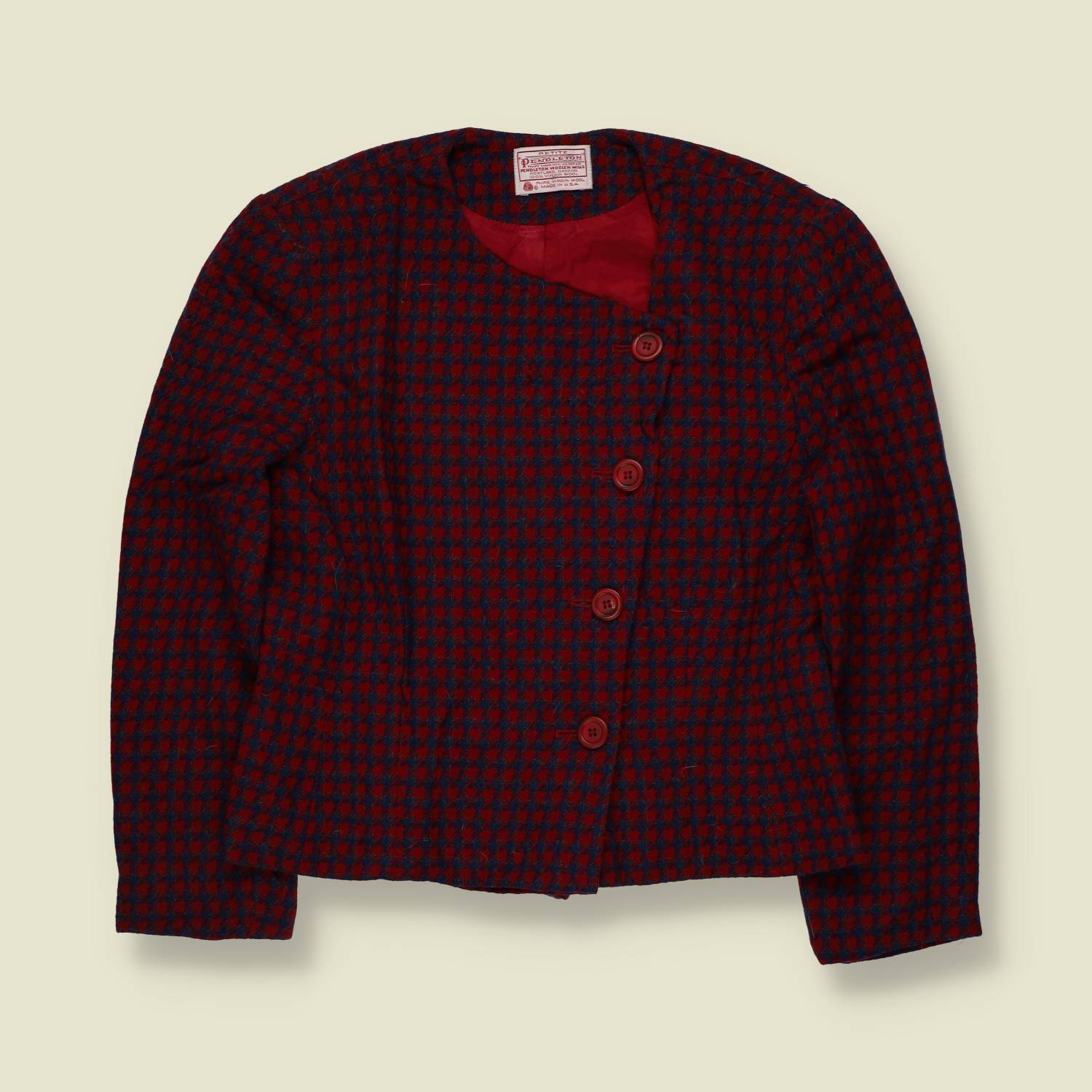 1980s | Pendleton | Houndstooth Jacket | Burgundy & Navy - 8