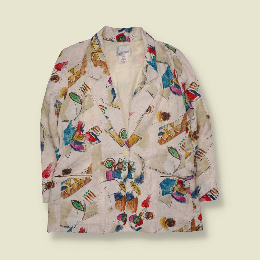 1980s | Reflections | Abstract Print Blazer | Cream & Multi - 14