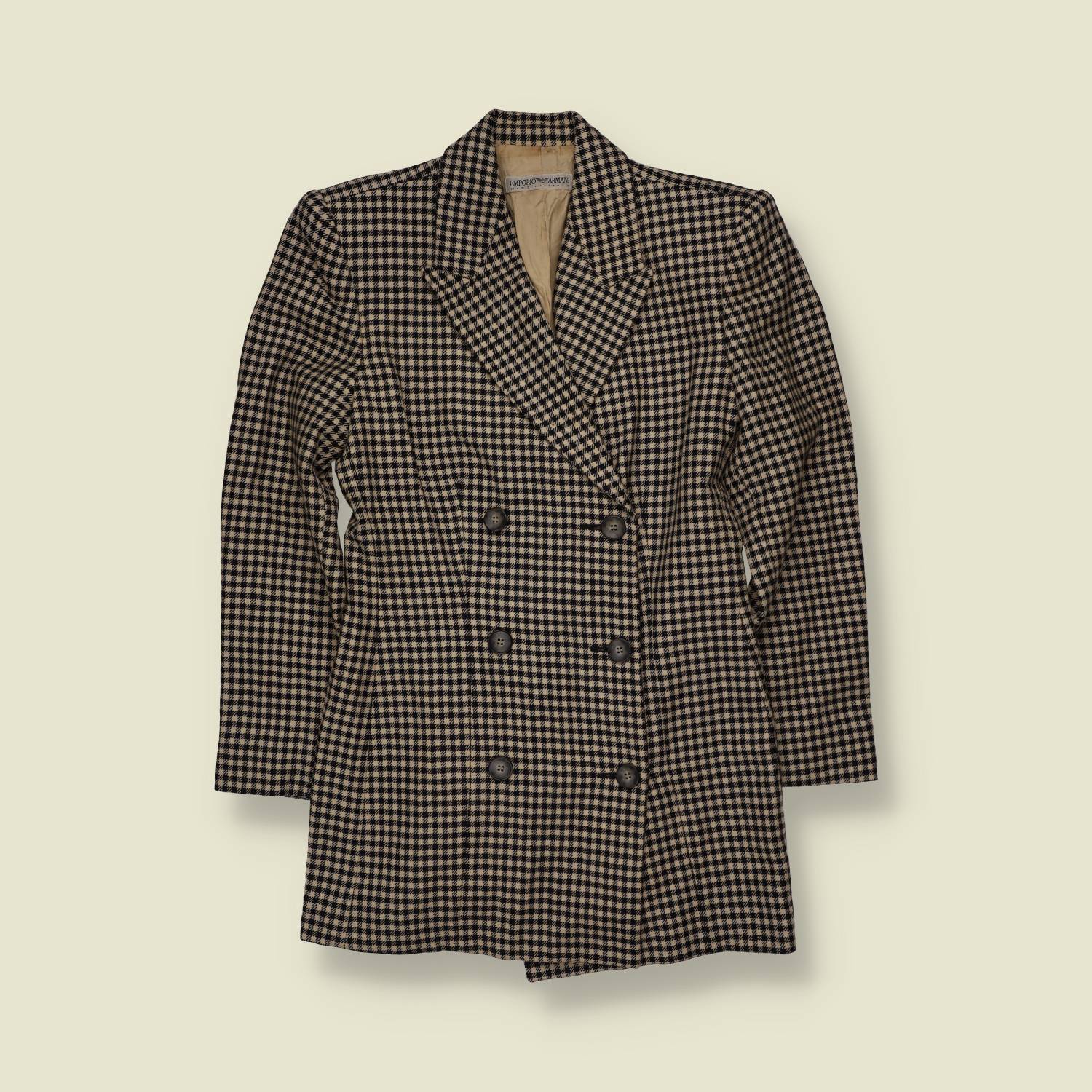 1980s | Emporio Armani | Checked Wool Blend Blazer | Black & Cream- 6