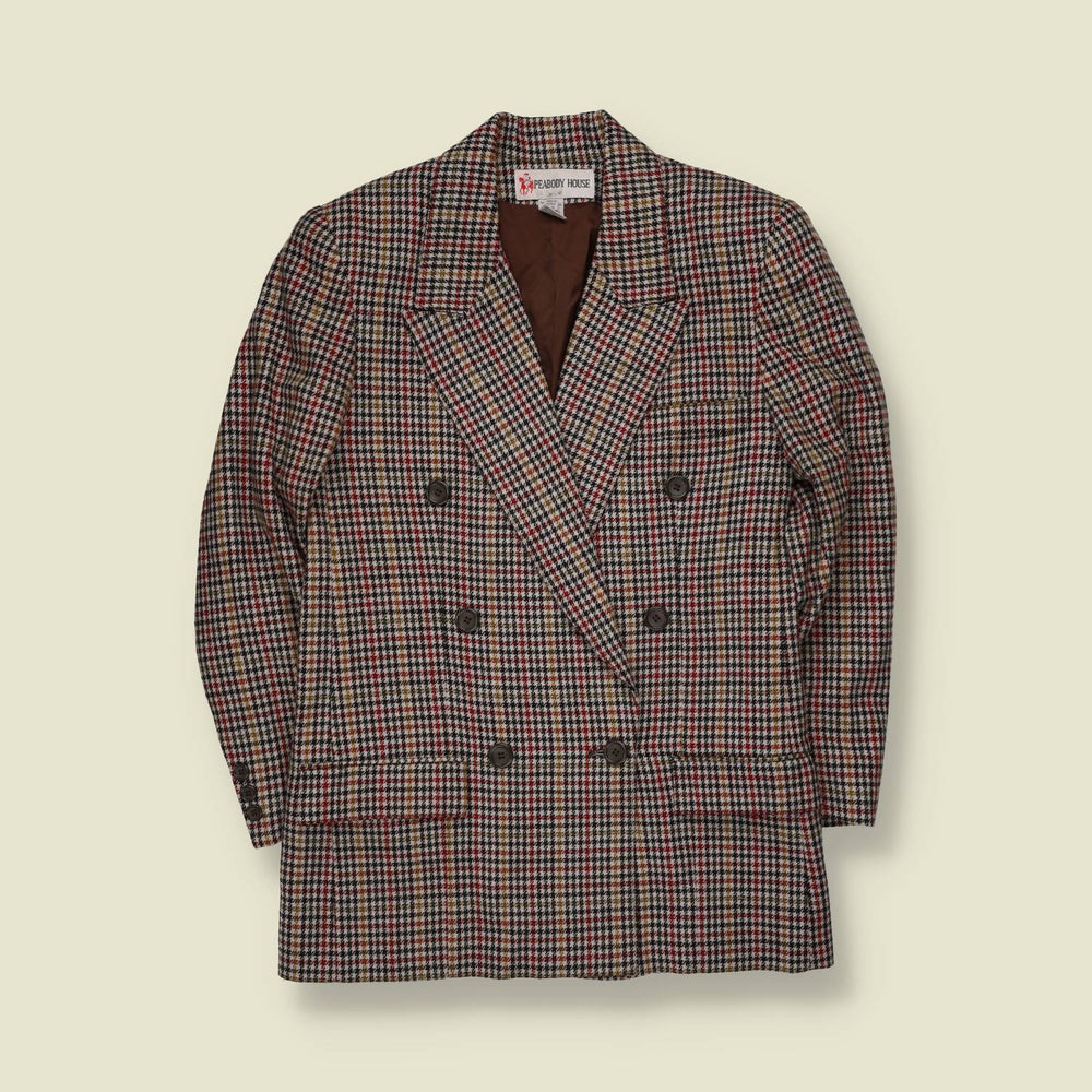 1980s | Peabody House | Houndstooth Check Blazer | Cream & Brown - 10