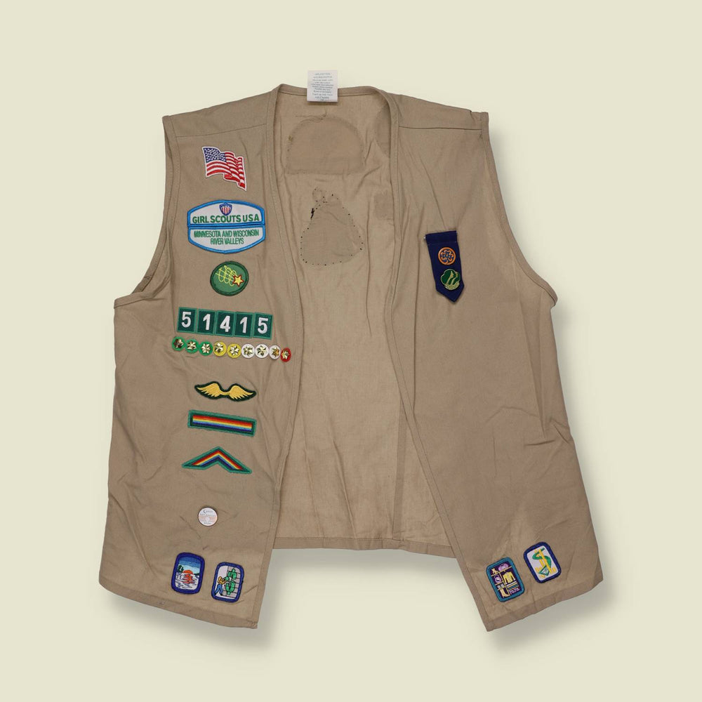 2000s | Girl Scouts USA | Badged Cotton Blend Vest | Khaki - 12