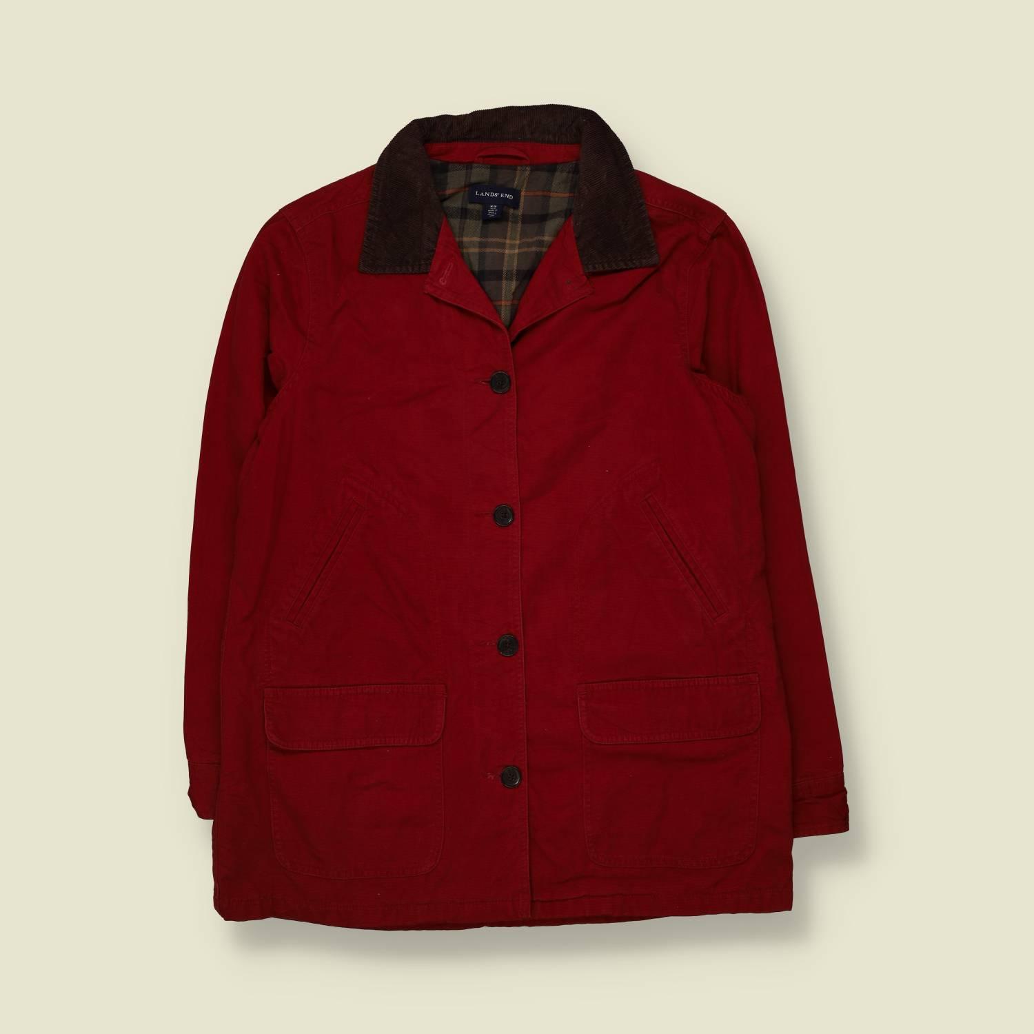 2000s | Lands' End | Corduroy Collar Barn Jacket | Red - 16