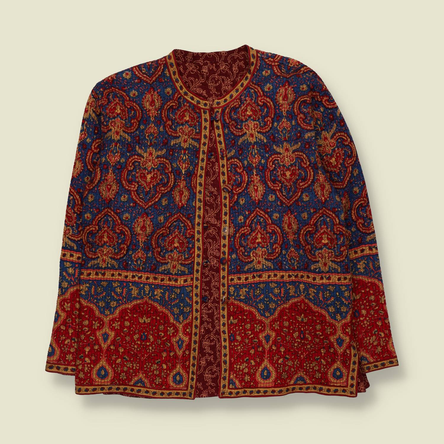 1980s | Reversible Block Print Quilted Jacket | Blue & Red - 14