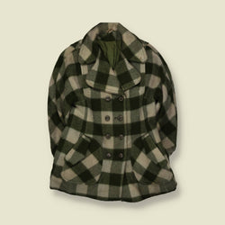 1960s | Buffalo Check Wool Coat | Green & Cream - 8