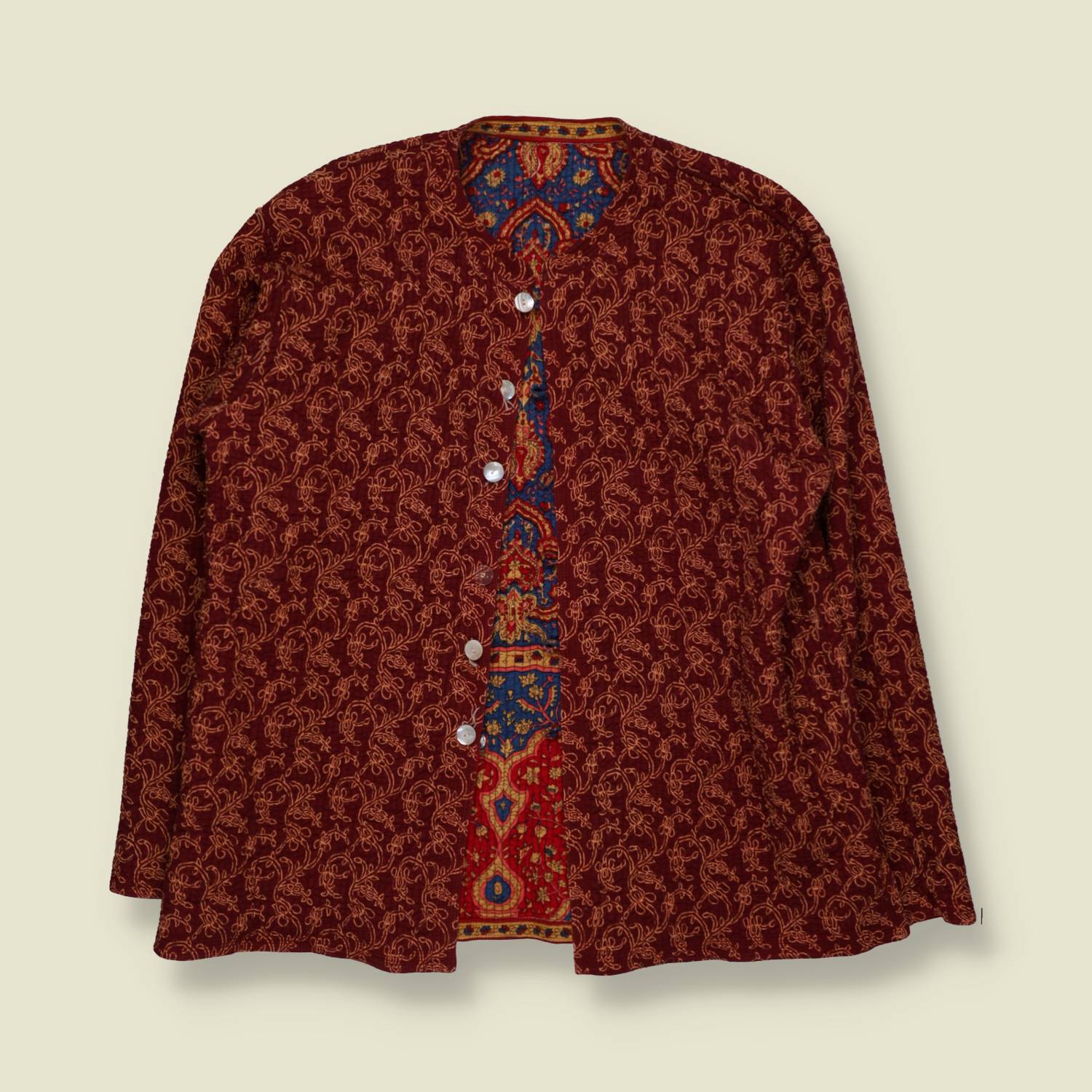 1980s | Reversible Block Print Quilted Jacket | Blue & Red - 14