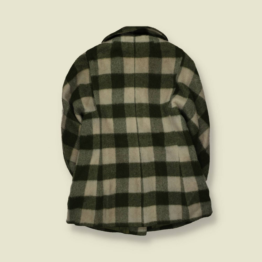 1960s | Buffalo Check Wool Coat | Green & Cream - 8