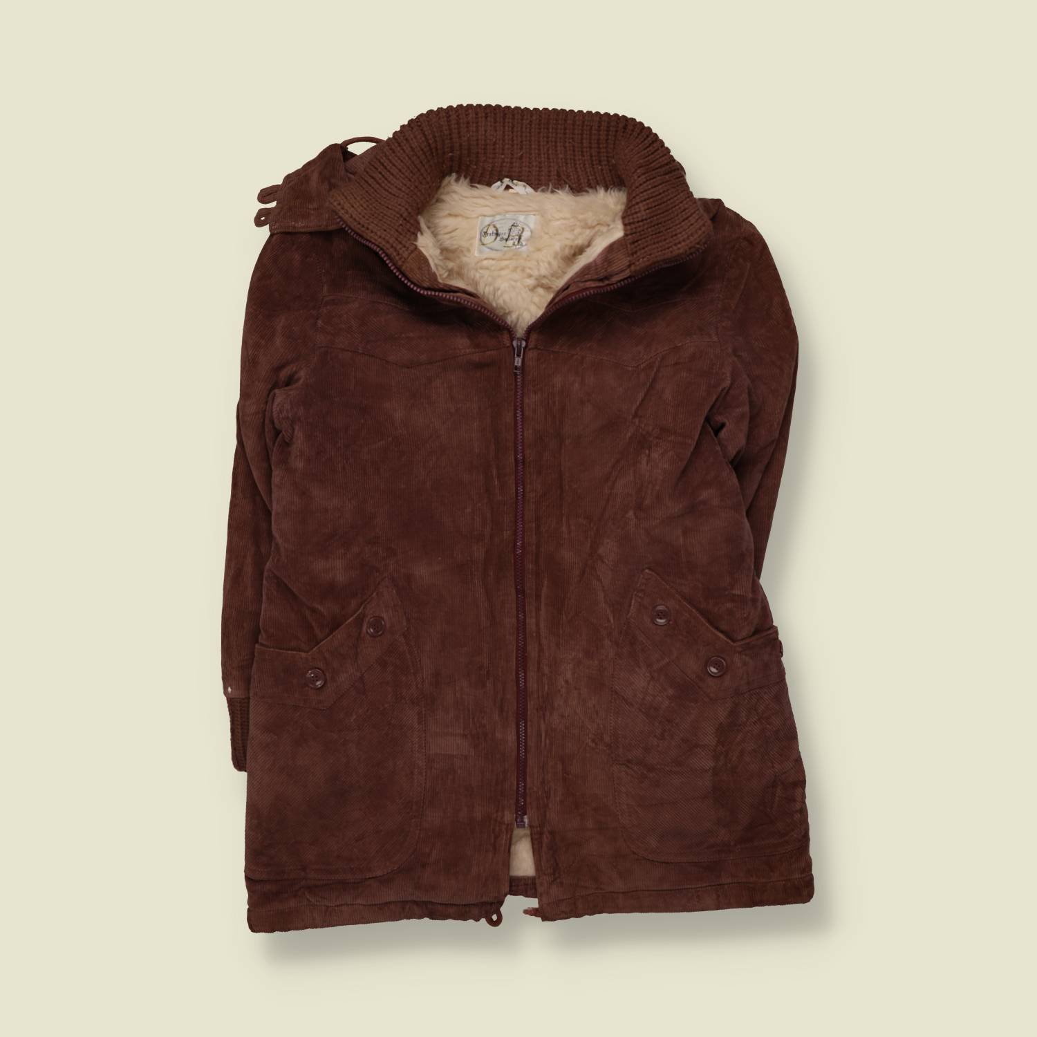 1980s | Corduroy Sherpa Lined Coat | Brown - 14