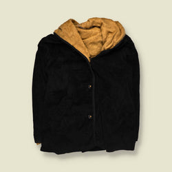 1980s | Corduroy Faux Fur Lined Coat | Black - 20
