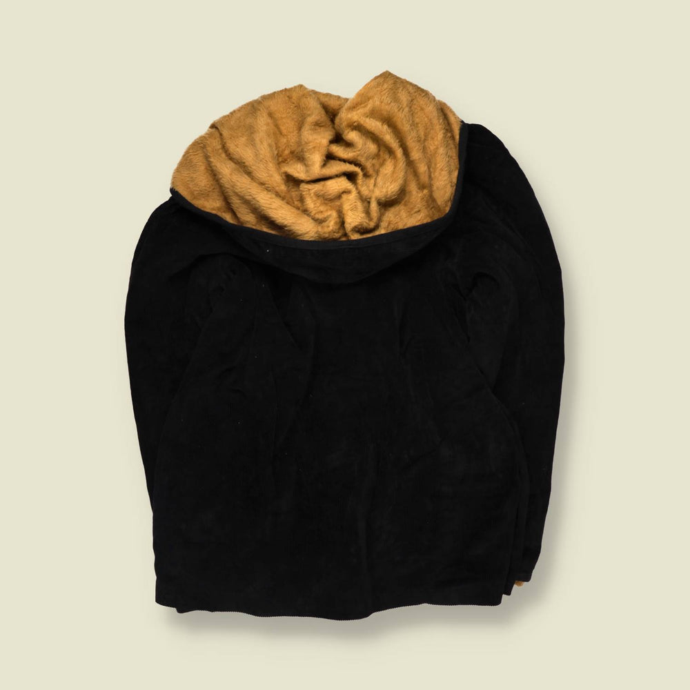 1980s | Corduroy Faux Fur Lined Coat | Black - 20