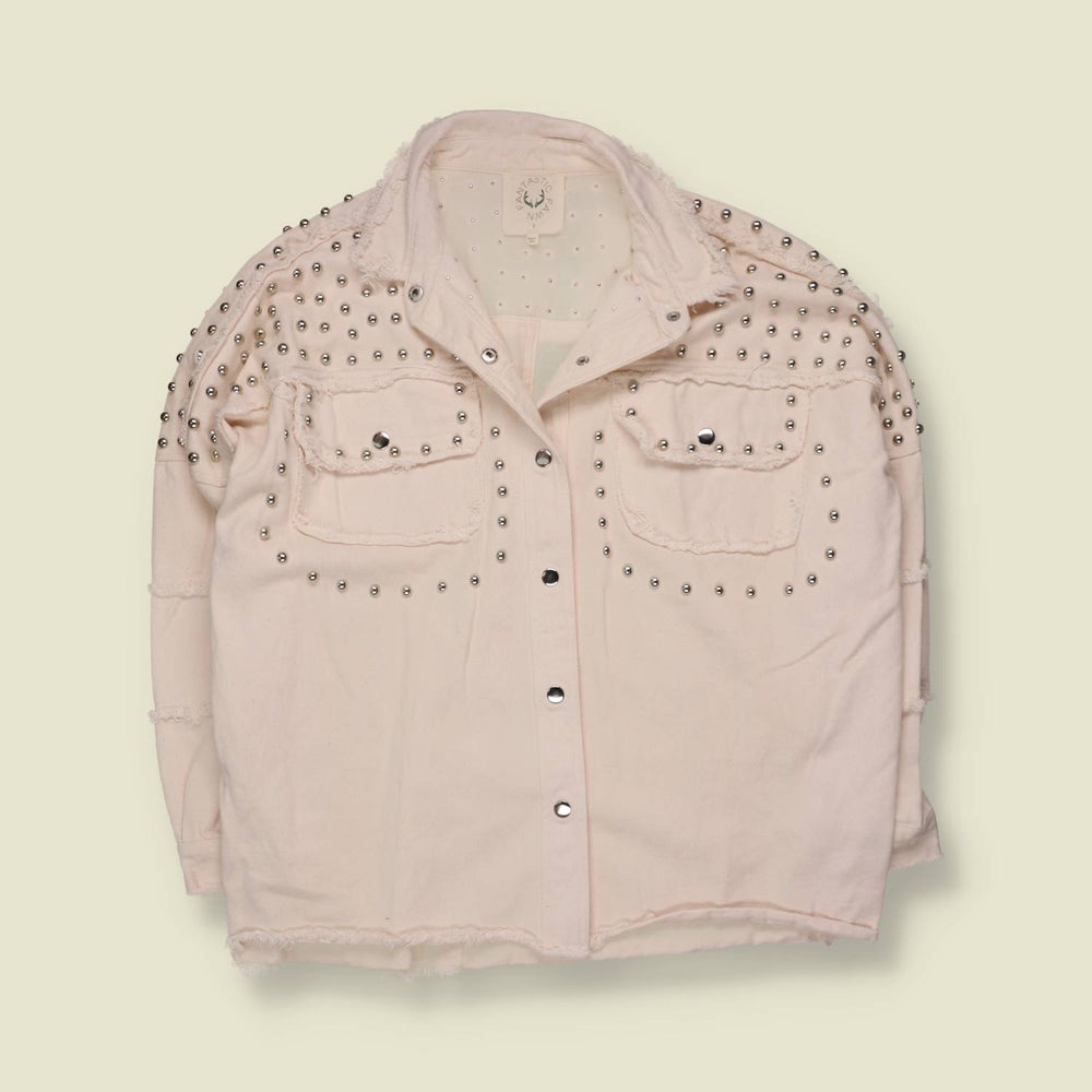 1980s | Fantastic Fawn | Studded Denim Jacket | Cream - 22