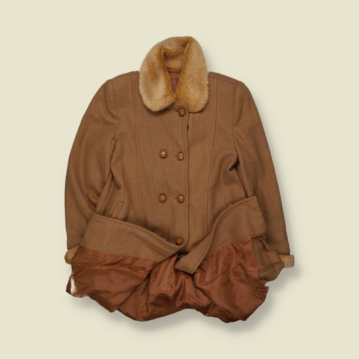 1960s | Faux Fur Collar Wool Coat | Brown - 6