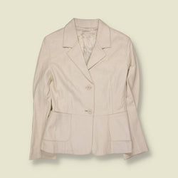 1990s | Leather Blazer | Cream - 8