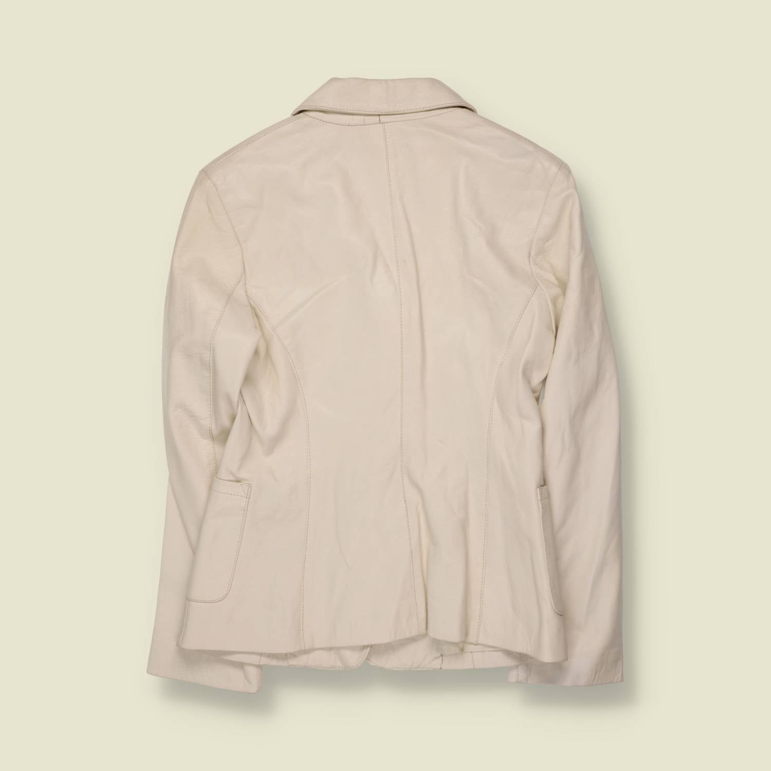 1990s | Leather Blazer | Cream - 8