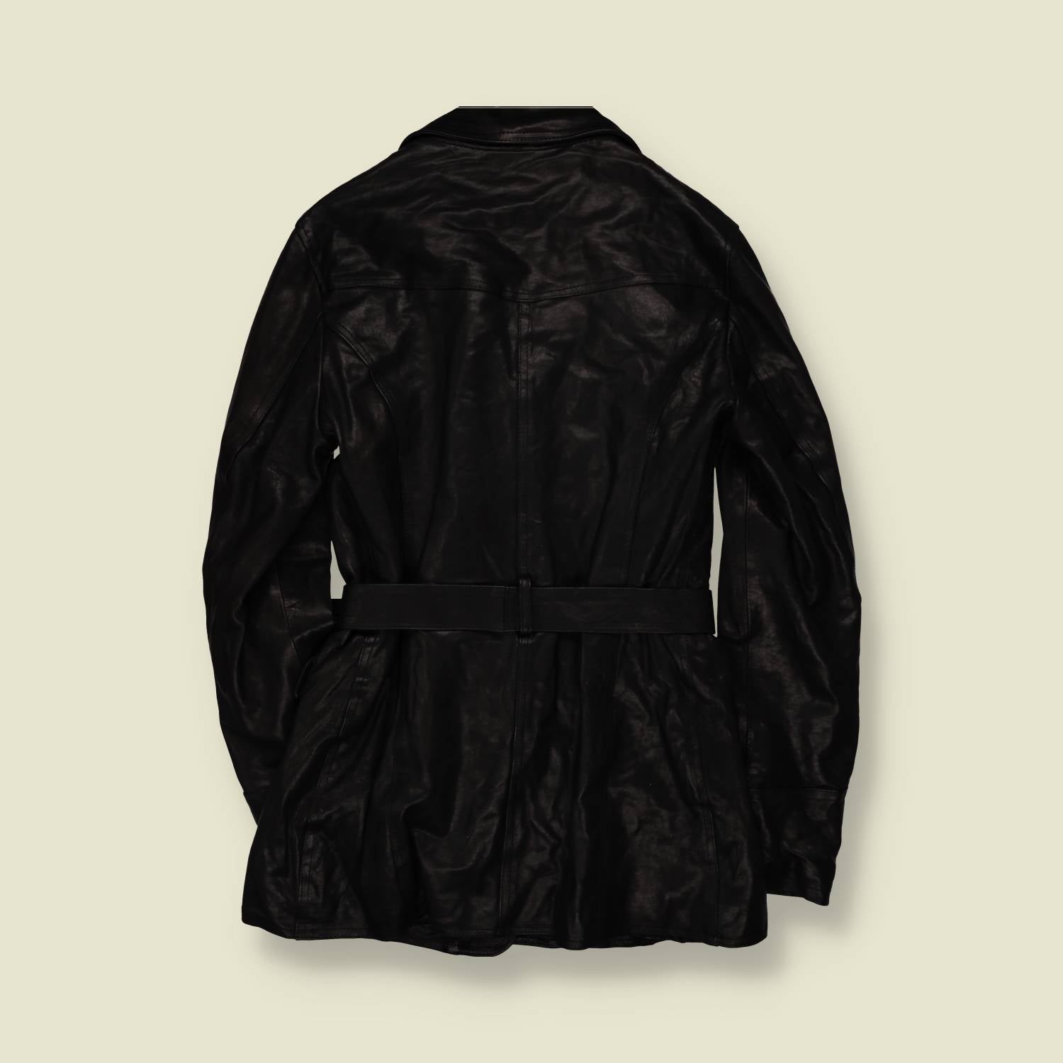 1990s | Nero Pelle | Deadstock Belted Leather Coat | Black - 8