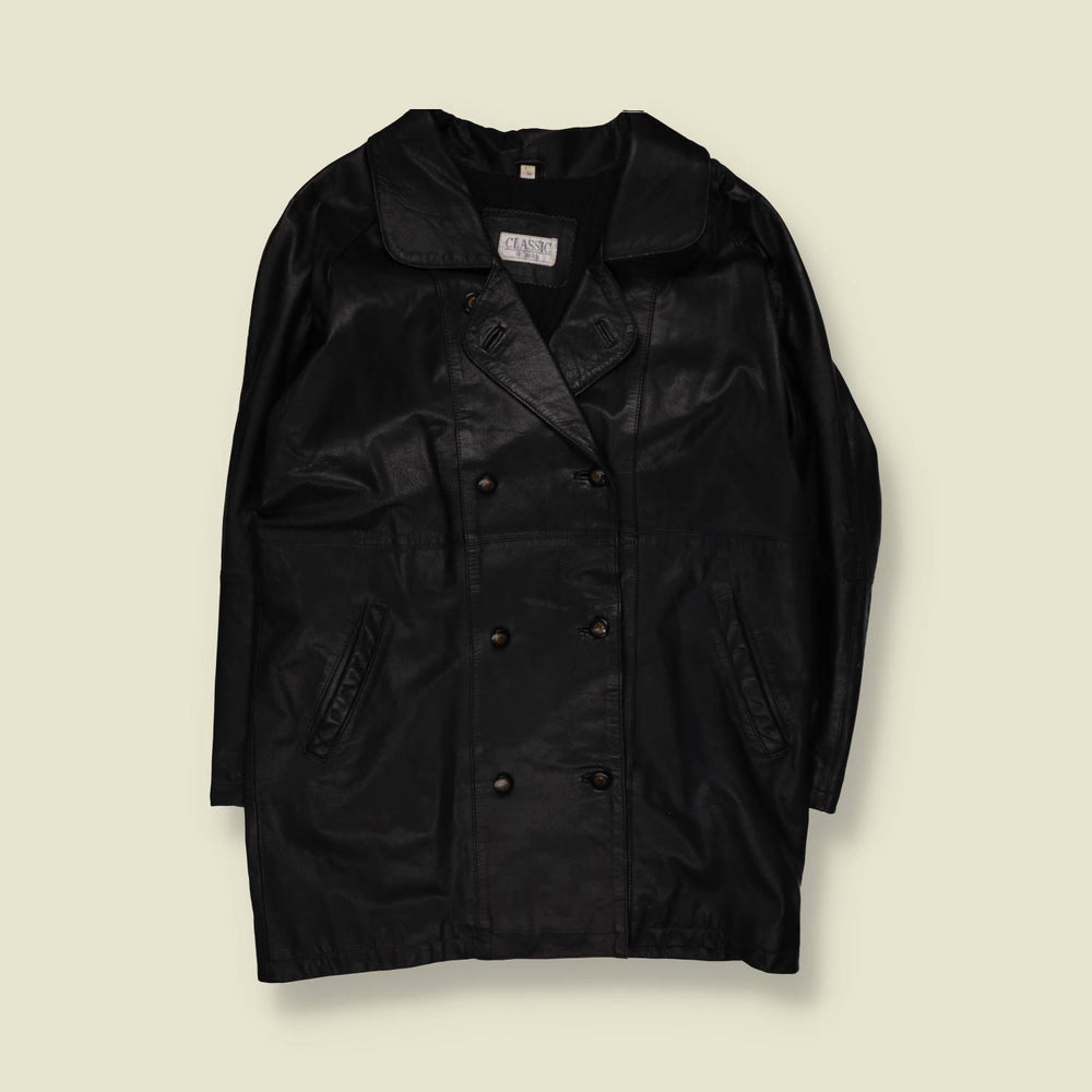 1990s | Classic Wear | Double Breasted Leather Coat | Black - 16