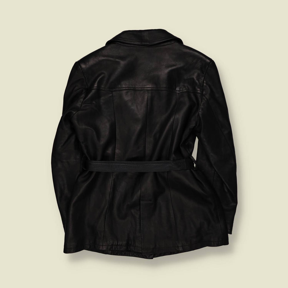 1990s | Belted Leather Jacket | Black - 10