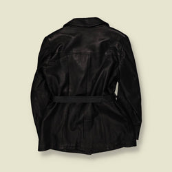 1990s | Belted Leather Jacket | Black - 10
