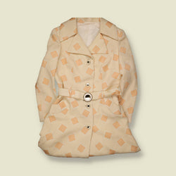 1970s | Geometric Print Belted Coat | Cream & Peach - 8