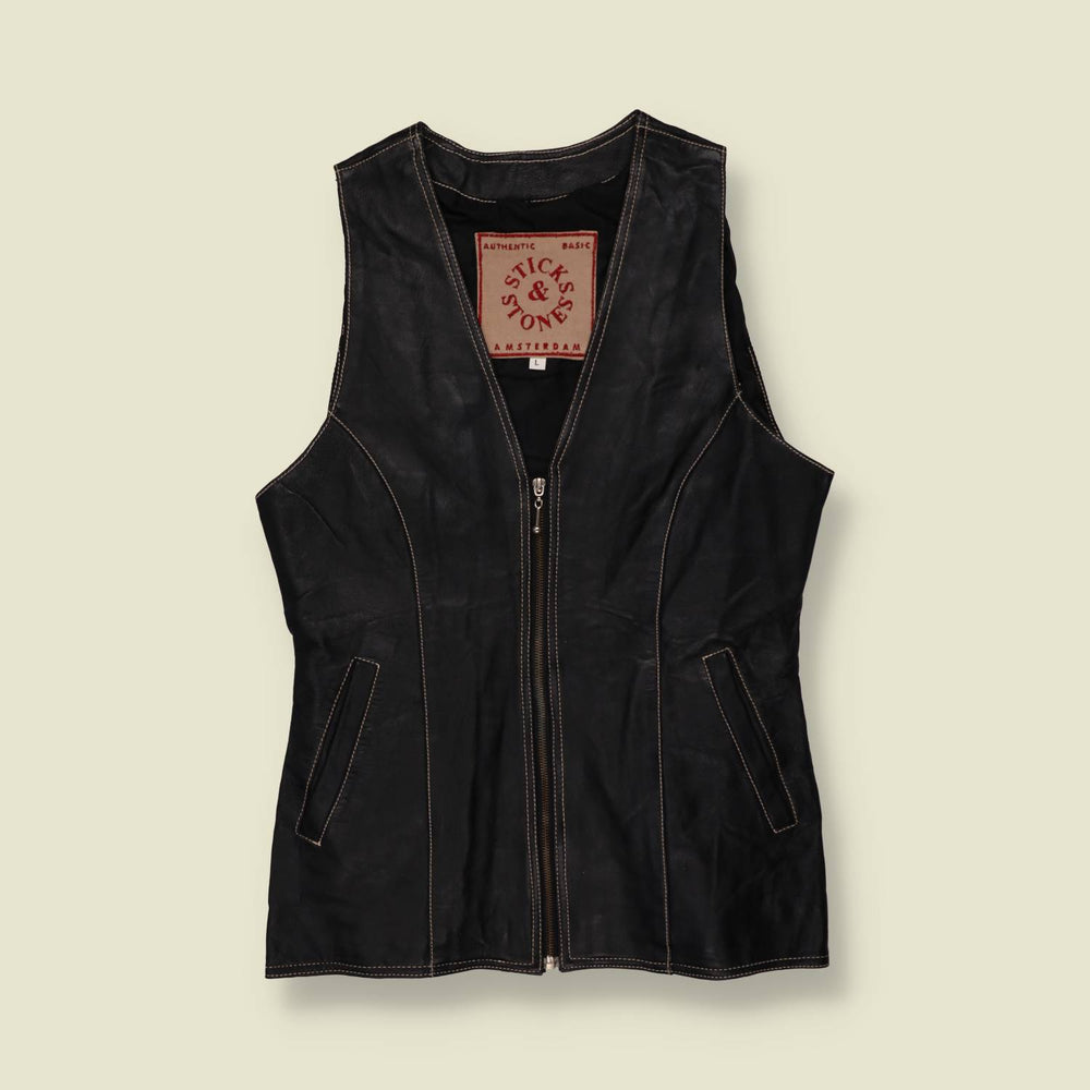 1990s | Sticks & Stones Leather Waistcoat | Black - 10