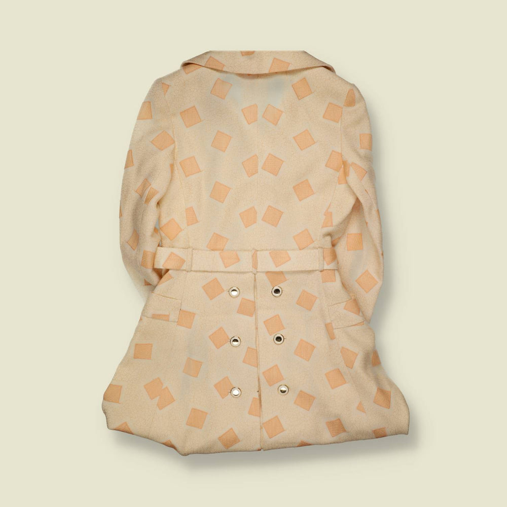 1970s | Geometric Print Belted Coat | Cream & Peach - 8