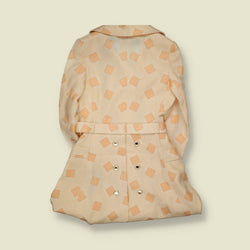 1970s | Geometric Print Belted Coat | Cream & Peach - 8