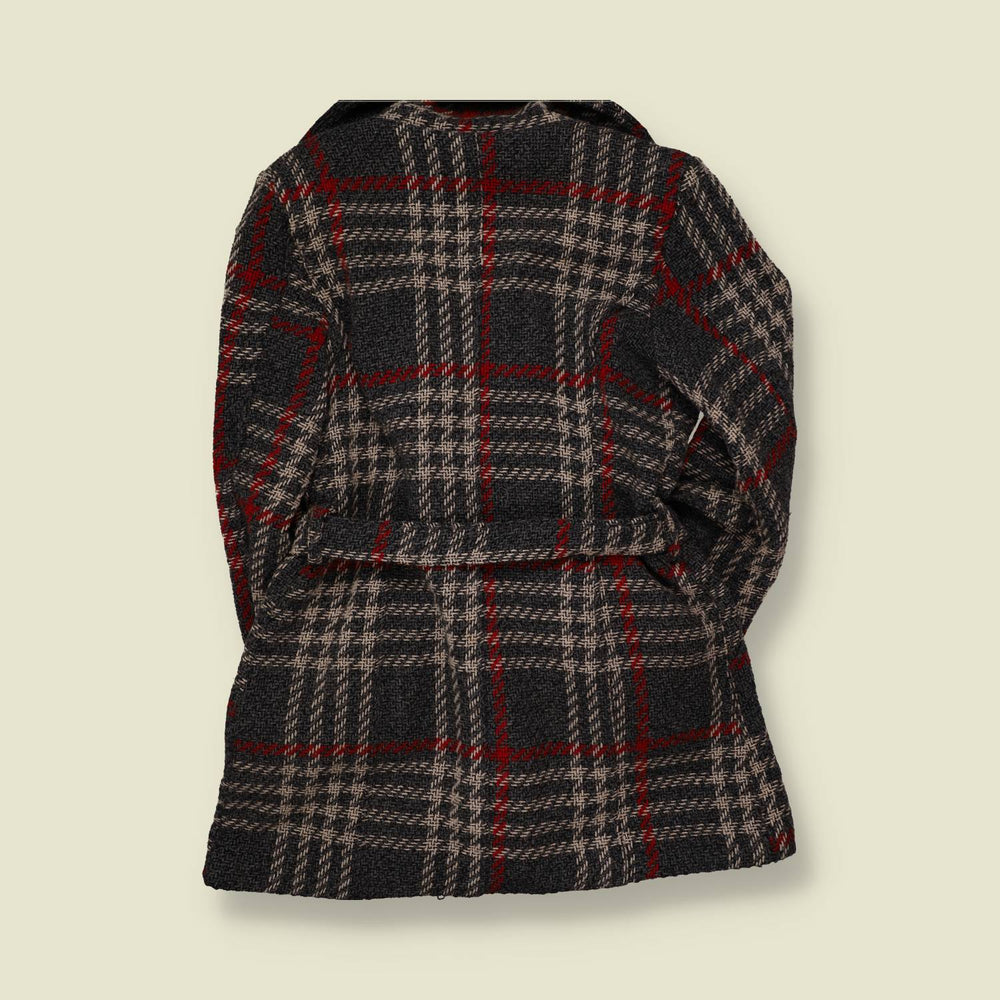 1960s | Checked Knitted Cotton Coat | Charcoal & Red - 12