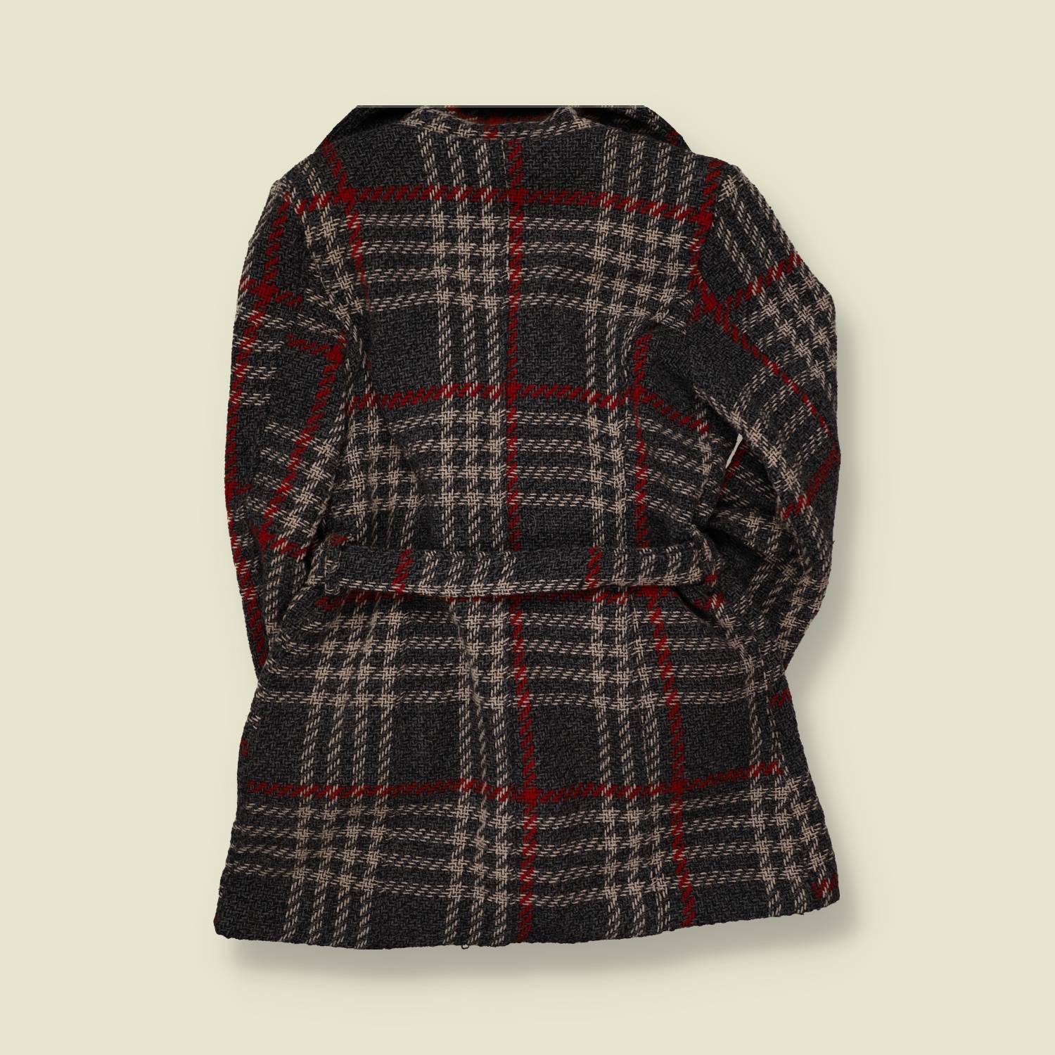 1960s | Checked Knitted Cotton Coat | Charcoal & Red - 12