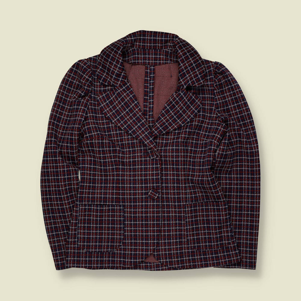 1970s | Checked Jacket | Burgundy & Navy - 10