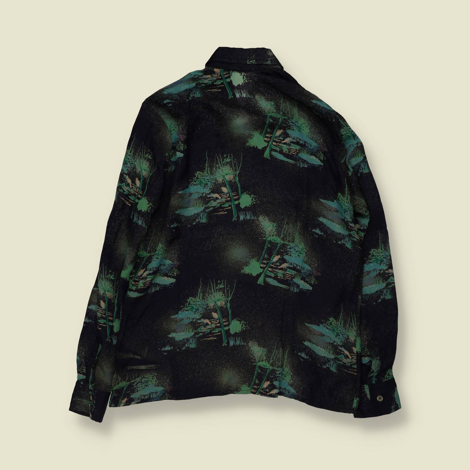1970s | Yellow | Landscape Print Blouse | Black & Green - 16
