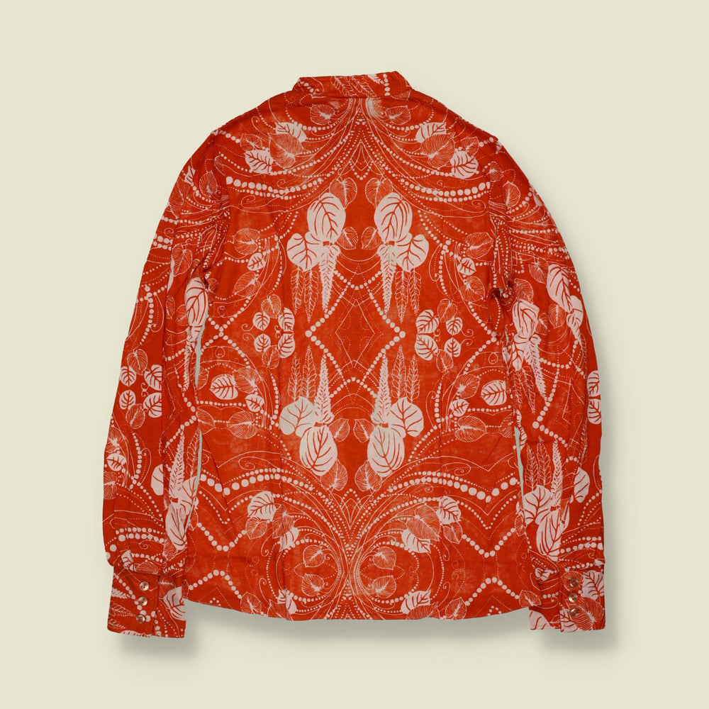 1970s | TGL | Deadstock Leaf Print Blouse | Rust & White - 8