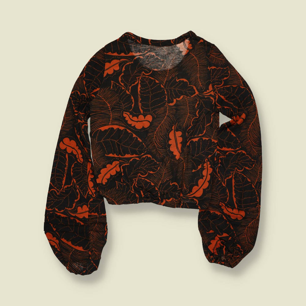 1970s | Deadstock Leaf Print Blouse | Black & Rust - 6
