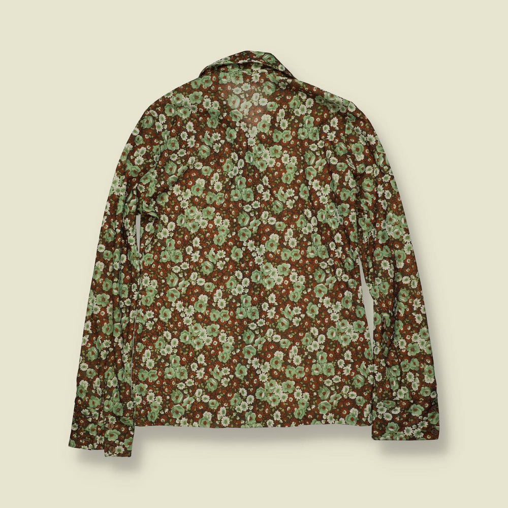 1970s | Floral Print Blouse | Green & Brown - 8