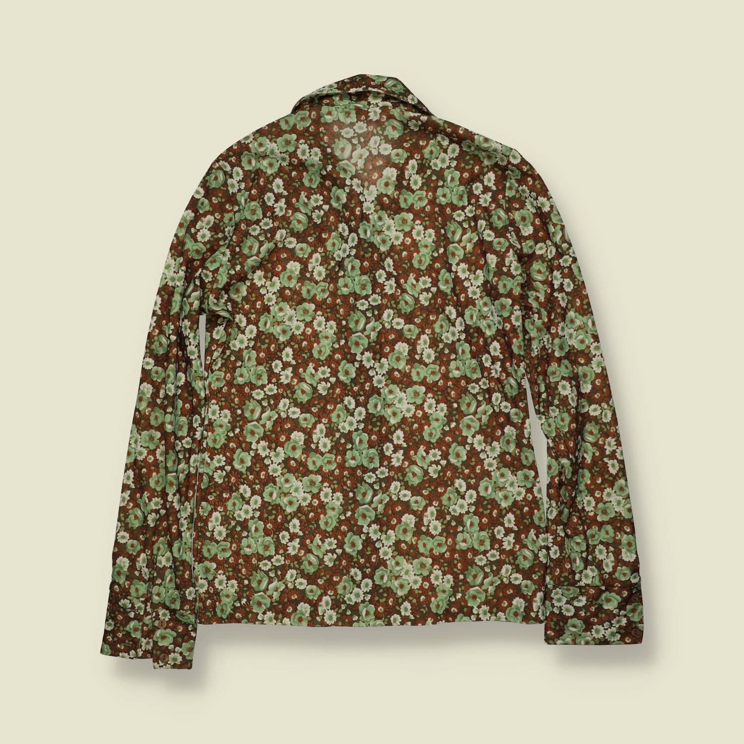 1970s | Floral Print Blouse | Green & Brown - 8