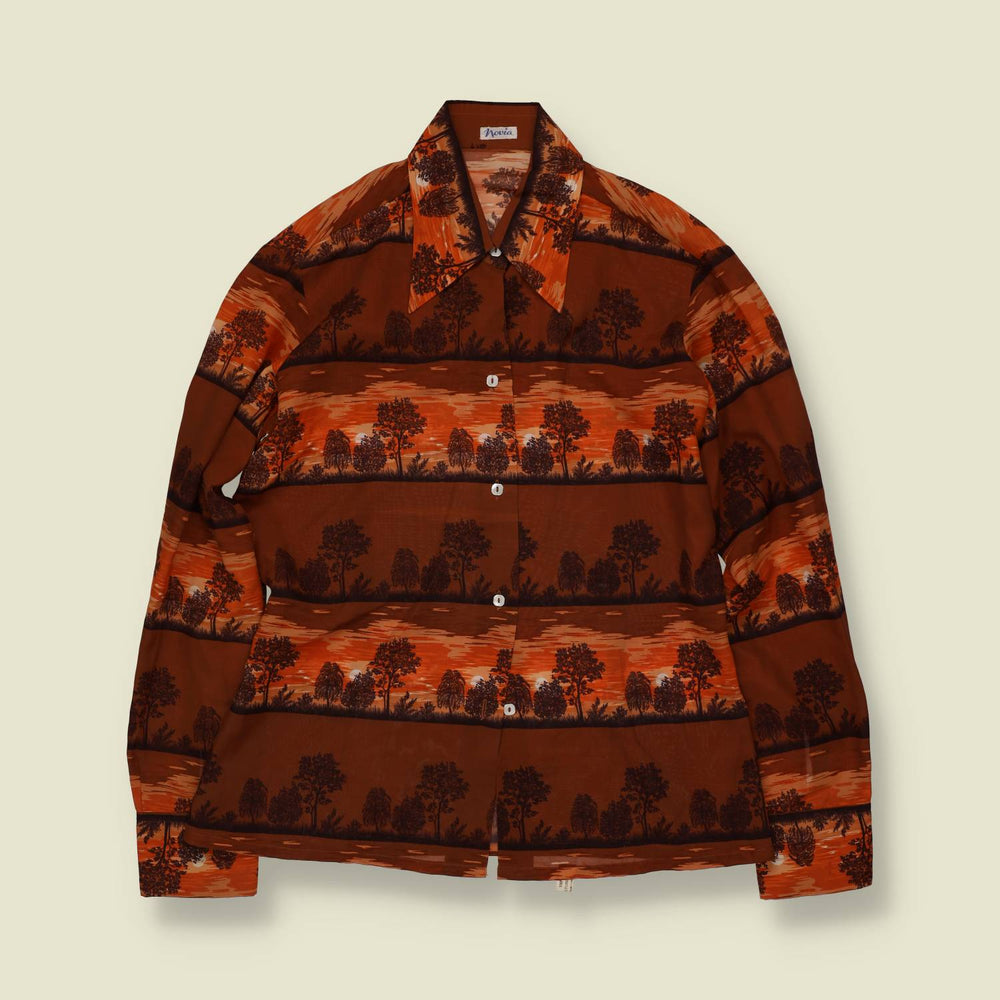 1970s | Novia | Tree Print Blouse | Brown & Orange - 12