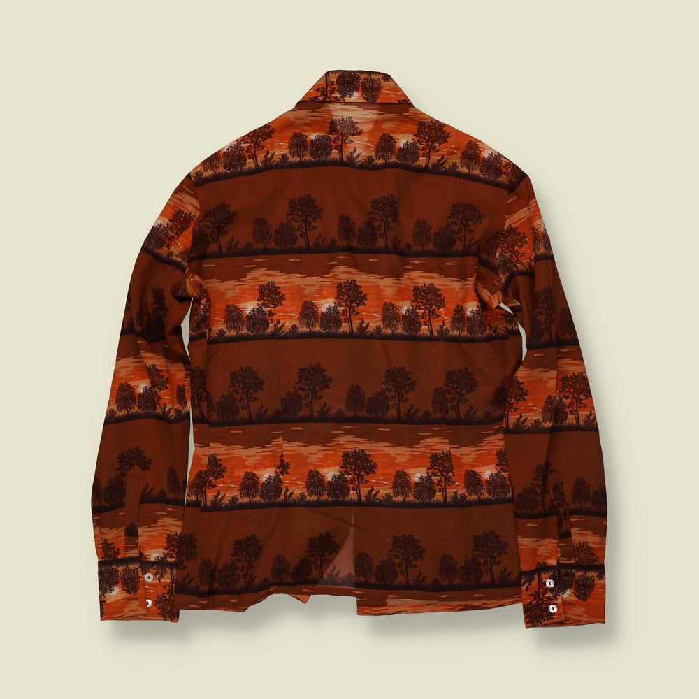 1970s | Novia | Tree Print Blouse | Brown & Orange - 12