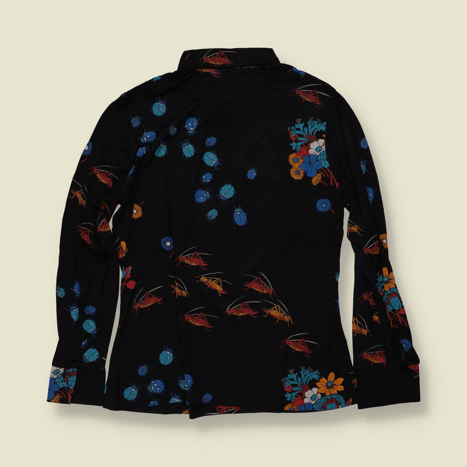 1970s | TGL | Deadstock Insect Print Blouse | Black & Blue - 10