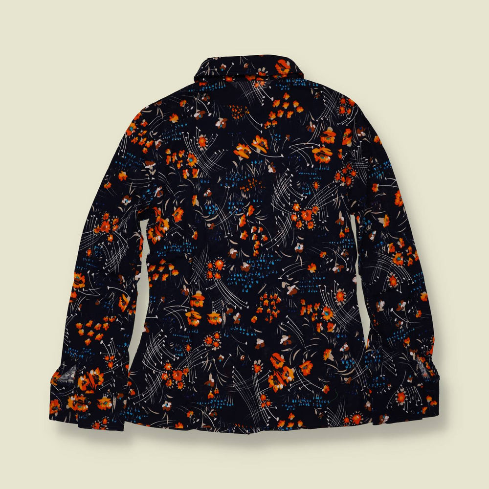 1970s | TGL | Deadstock Floral Print Blouse | Black & Orange - 8