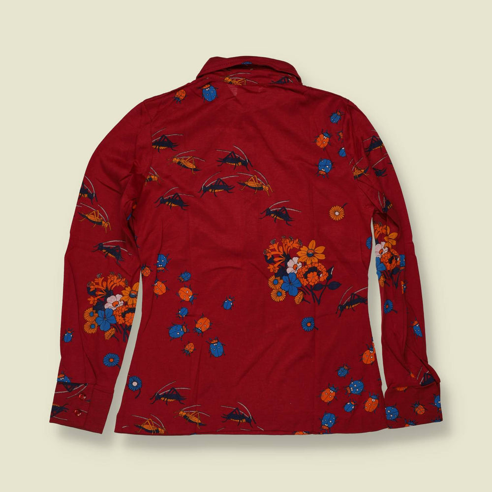 1970s | TGL | Deadstock Insect Print Blouse | Rust & Blue - 8