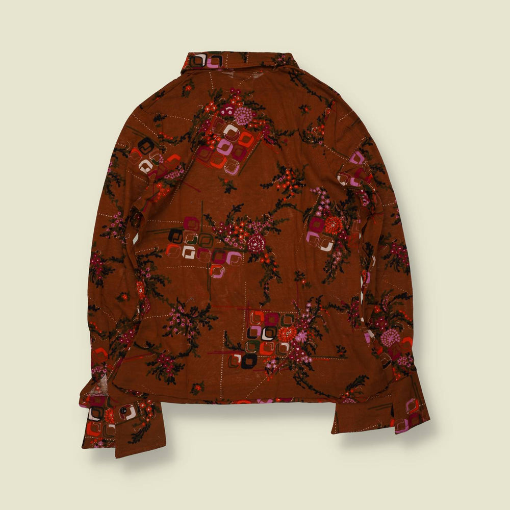 1970s | TGL | Deadstock Floral Print Blouse | Brown & Pink - 8