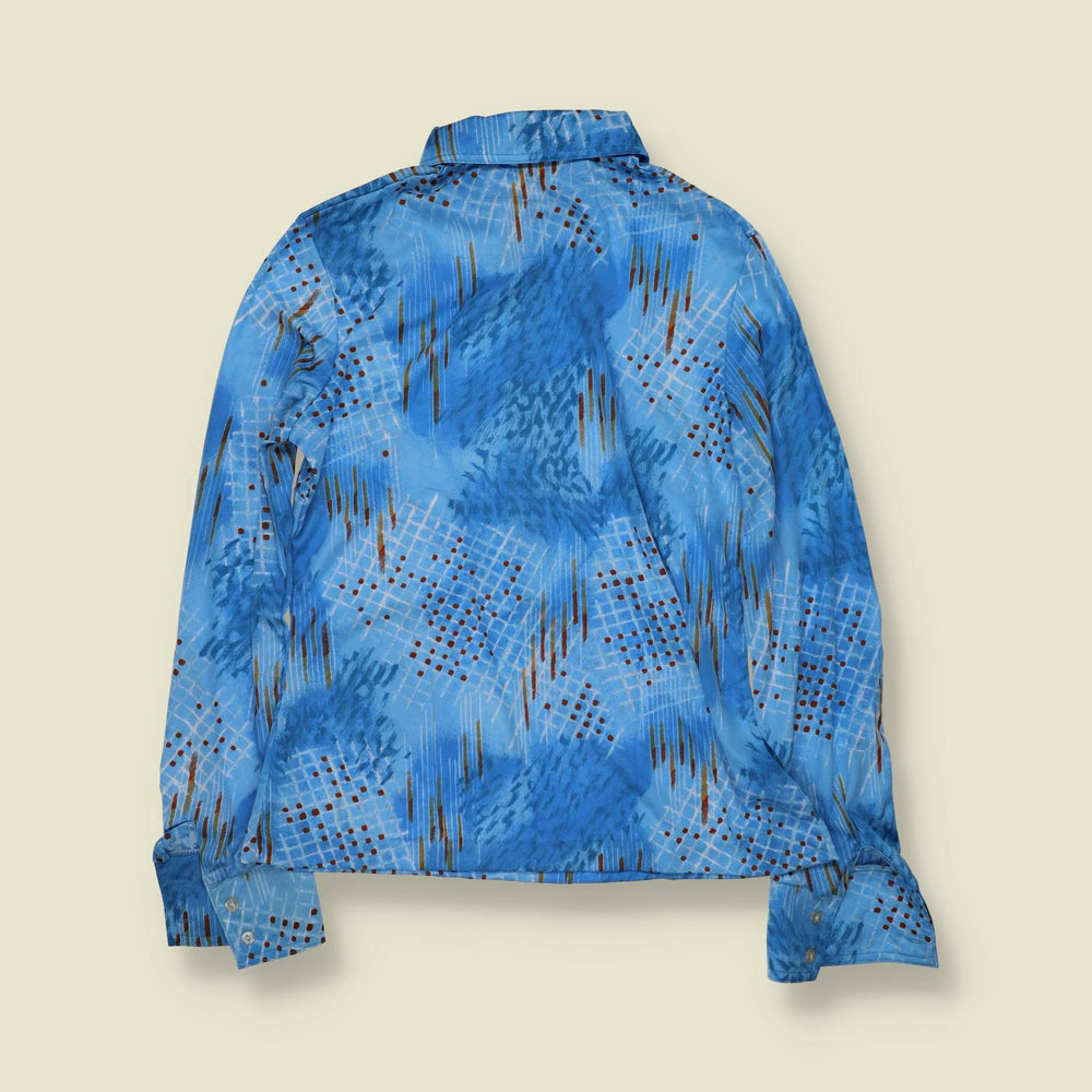 1970s | TGL | Deadstock Abstract Print Blouse | Blue - 12
