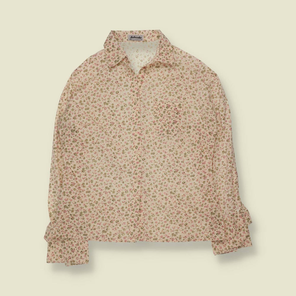 1970s | Lakerko | Ditsy Floral Blouse | Cream & Pink - 14